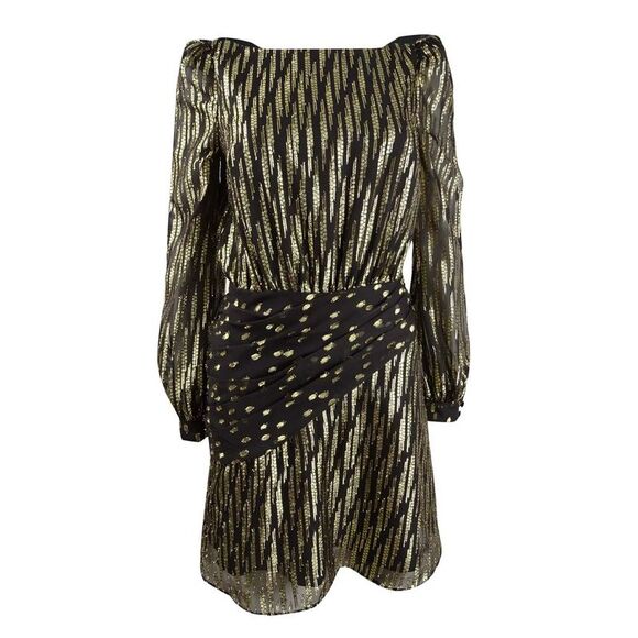 Rachel Zoe Women's Illusion-Mesh Mini Dress - Black/Gold - Picture 1 of 2